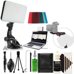 Vivitar 120 Led Video Conference Lighting Kit Suction Cup Mount for Laptops and Monitors + Vivitar Pistol Grip Tabletop Tripod + Cleaning Accessory Kit