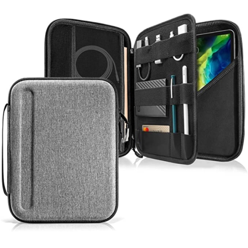 navor Waterproof Portable Hard Case Compatible for 12.9”/11”/10.9”/10.2” iPad or Tablet, Electronic Accessories Cable Organizer with Compartments [12.9-inch] Gray