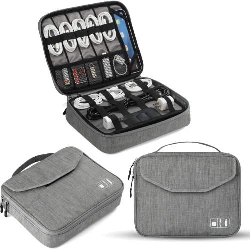 Electronics Organizer, Cable Organizer for Electronic Accessories, Double Layer Travel Cord Storage Bag for iPad Tablet