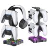 Gaming RGB Headphones Stand, Rotatable Headset Stand with 9 Light Modes - Controller Holder with 2 USB Charging Ports and 3.5mm & Type-C Port - Earphone Hanger Accessories for Desk